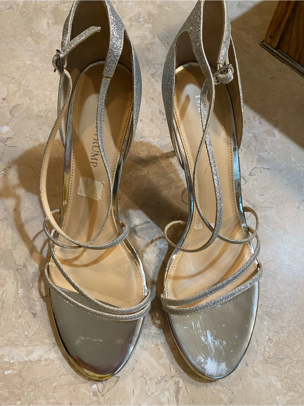Ivanka Trump Metallic Silver Glitter Strappy Heels